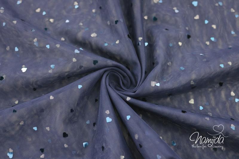 0,5 MTR. ♥ WEICHER *HERZGLITZER*  TüLL NAVY ♥