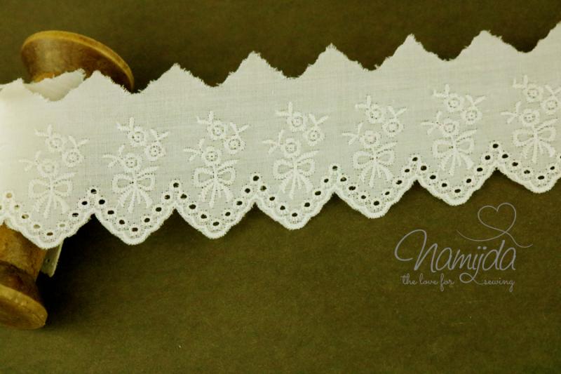 ♥1 Mtr. Wäschespitze - SCHLEIFCHEN BOGENKANTE  5,5cm - CREME ♥