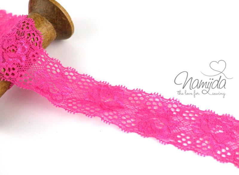 1 MTR. ♥ Elastische SPITZENBORTE - PiNK - 3,5cm ♥