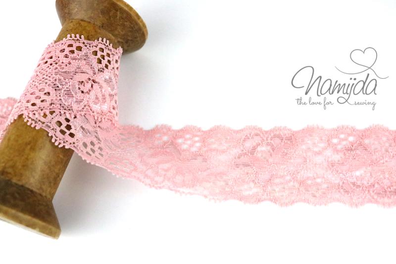 1 MTR. ♥ Elastische SPITZENBORTE - PuDERRoSA - 3,5cm ♥