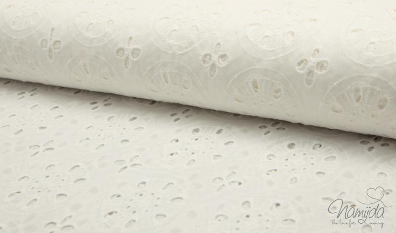 0,5 MTR. ♥ LOCHSTICKEREI - BIG CIRCLES - BAUMWOLLE - CREME ♥