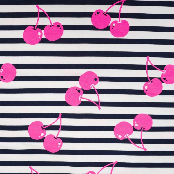 0,50 MTR. NEON CHERRY PINK - NAVY STRIPES - FRENCH TERRY