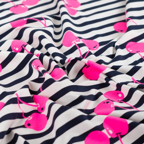 0,50 MTR. NEON CHERRY PINK - NAVY STRIPES - FRENCH TERRY