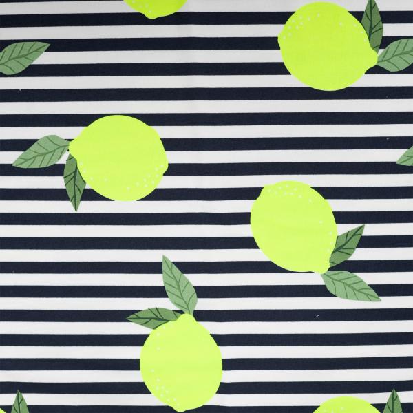 0,50 MTR. NEON ZITRONEN - NAVY STRIPES - FRENCH TERRY