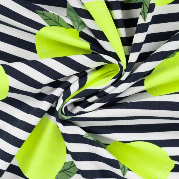 0,50 MTR. NEON ZITRONEN - NAVY STRIPES - FRENCH TERRY
