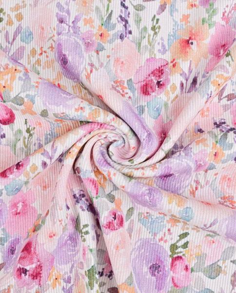 0,5 MTR. ♥ RIPPSTRICK JERSEY  SPRING FLOWERS COLORFUL ♥