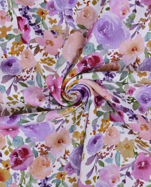 0,5 MTR. ♥ RIPPSTRICK JERSEY  SUMMER FLOWERS COLORFUL ♥