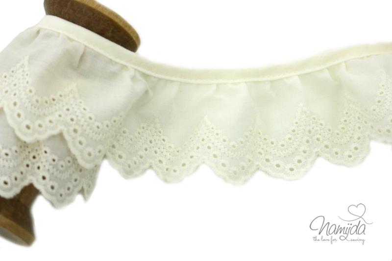 ♥1 Mtr. Wäschespitze WAVES gerüscht - NATURAL - 5cm ♥