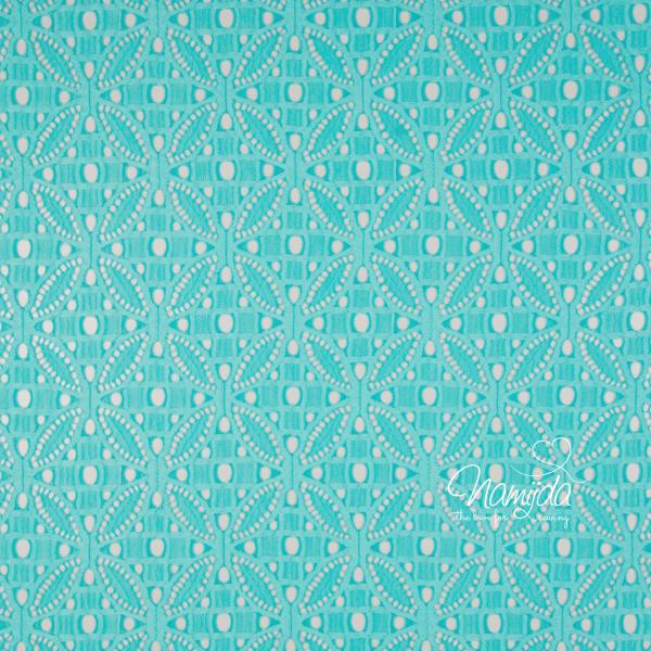 0,5 MTR. ♥ Elastische Spitze ORNAMENT BLüTE - Aqua Mint - Spitzenstoff ♥