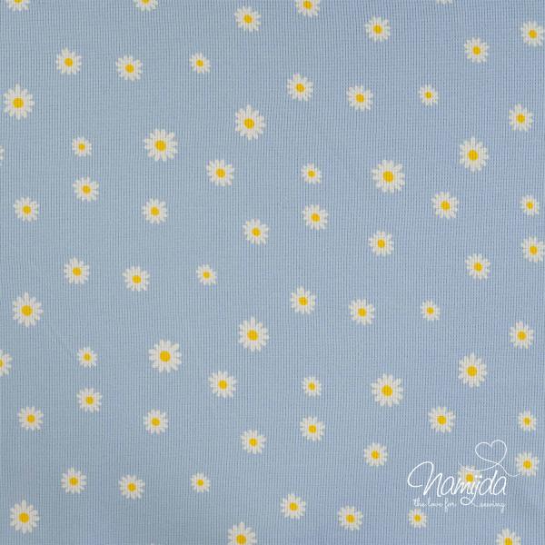 0,5 MTR. ♥ WAFFEL STRICKJERSEY - DAISIES DUSTY BLUE ♥