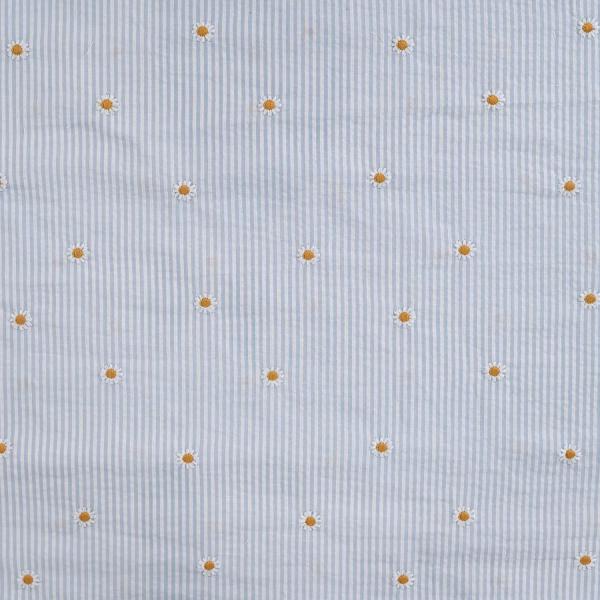 0,5 MTR. SEERSUCKER STREIFEN GÄNSEBLÜMCHEN HELLBLAU BAUMWOLLE
