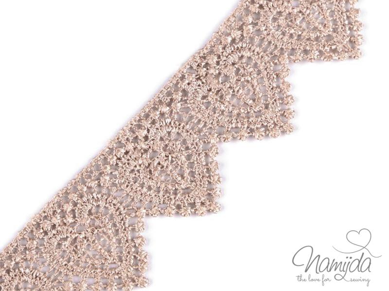 1 MTR. HERZ KLÖPPEL;- ÄTZSPITZE BEIGE - 3,5cm