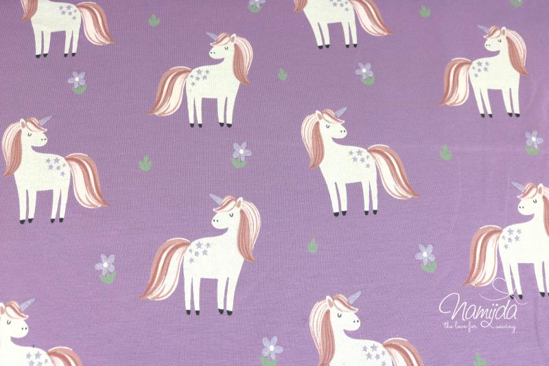 0,50 MTR. ♥ UNICORN GLITTER EINHORN JERSEY - FLIEDER ♥
