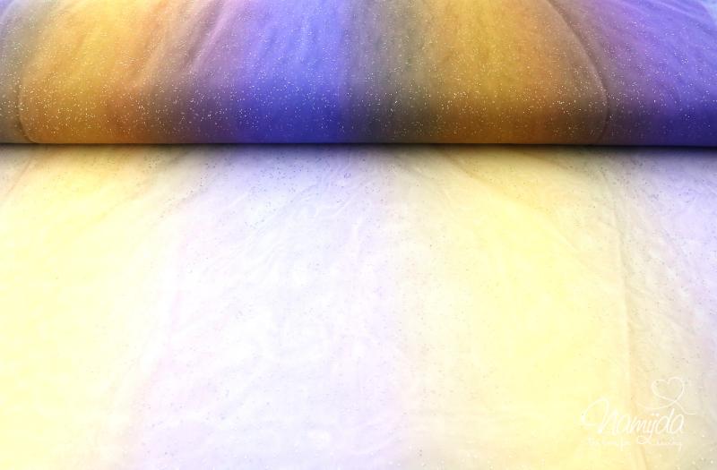 0,5 MTR. ♥ WEICHER *GLITZER* TüLL - FARBVERLAUF RAINBOW MuLTICoLour - LILA/SENF ♥