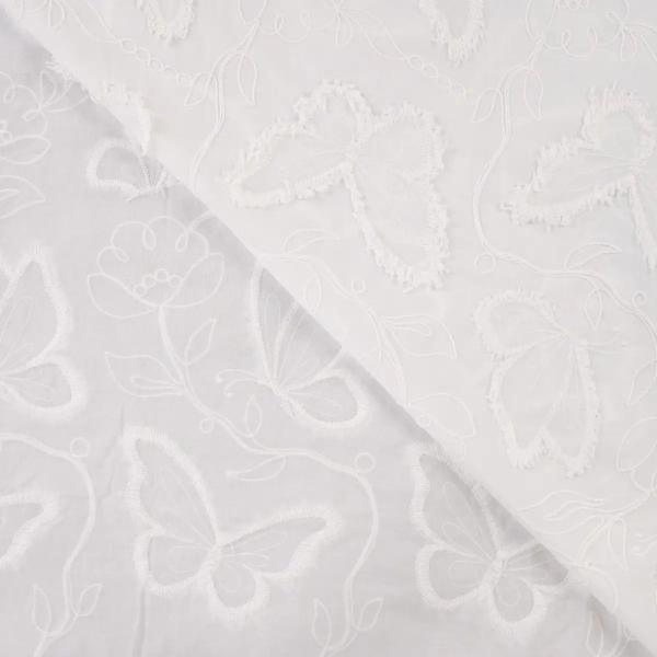 0,5 MTR. XL SCHMETTERLINGE & BLUMEN GESTICKT NATUR BAUMWOLLE