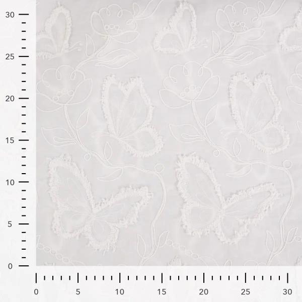 0,5 MTR. XL SCHMETTERLINGE & BLUMEN GESTICKT NATUR BAUMWOLLE