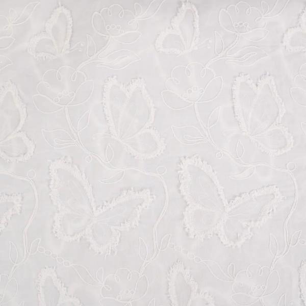0,5 MTR. XL SCHMETTERLINGE & BLUMEN GESTICKT NATUR BAUMWOLLE