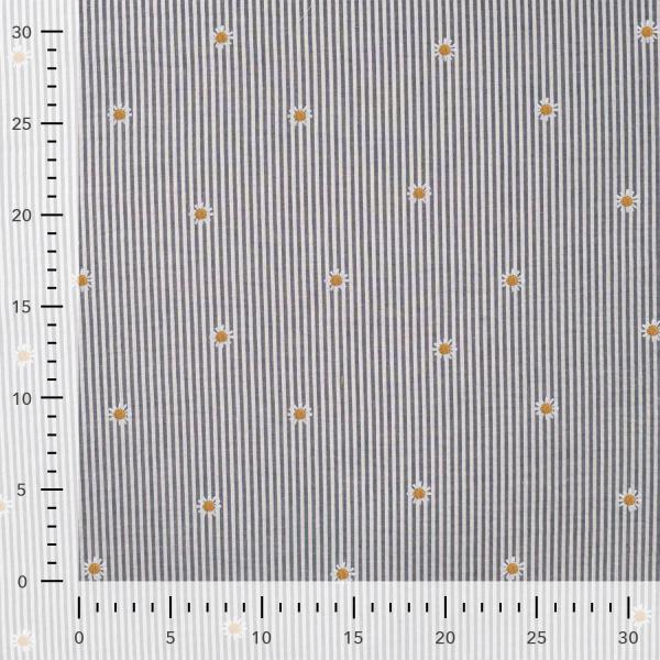 0,5 MTR. SEERSUCKER STREIFEN GÄNSEBLÜMCHEN JEANS BAUMWOLLE