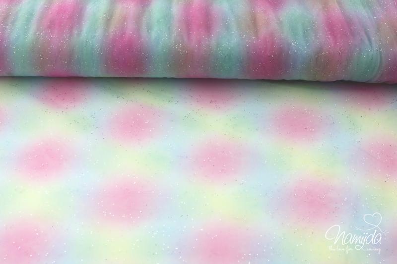0,5 MTR. ♥ WEICHER *GLITZER* TüLL FARBVERLAUF PUNKTE - MuLTiCoLoR PiNK/LiME ♥