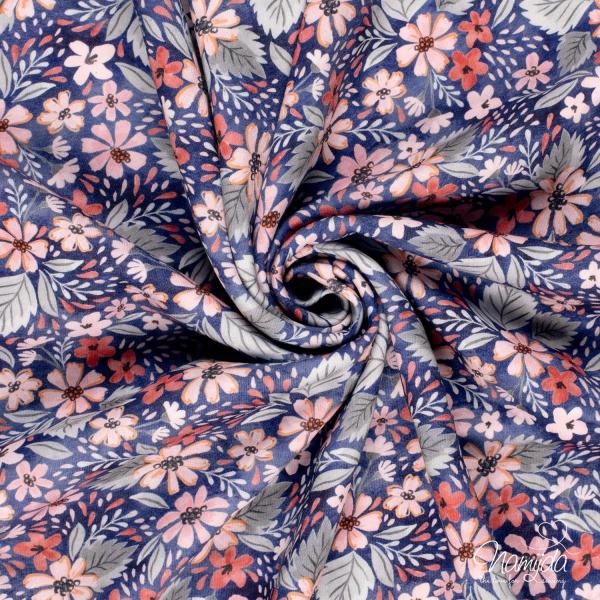 0,5 MTR.  ♥ SOFT SWEAT FLOWERS NAVY ♥
