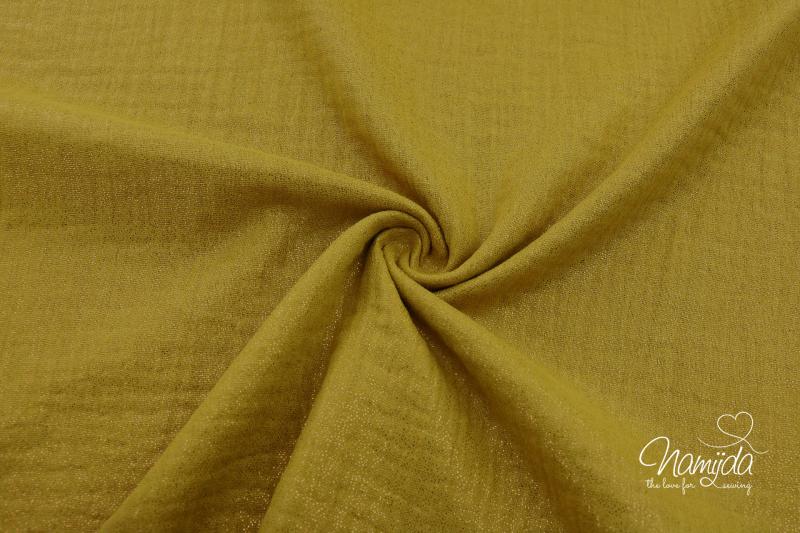 0,5 MTR. ♥ MuSSELIN DouBLE GAUZE - GLiTZeR - Ocker Senf ♥