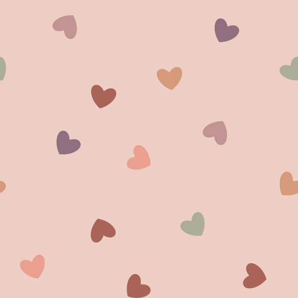 0,5 MTR. COLORFUL HEARTS ROSE - FRENCH TERRY