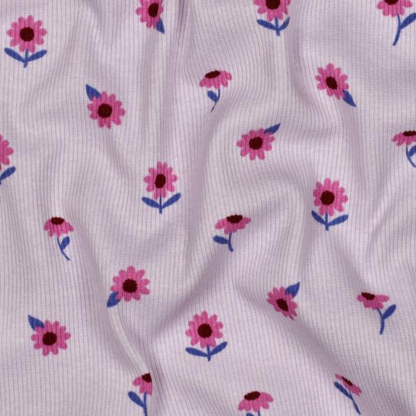 0,5 MTR. ♥ RIPPSTRICK JERSEY  BLÜMCHEN FLIEDER ♥