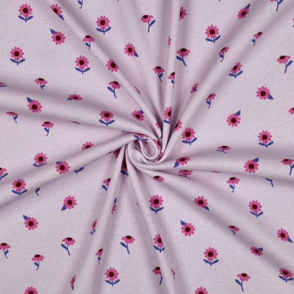 0,5 MTR. ♥ RIPPSTRICK JERSEY  BLÜMCHEN FLIEDER ♥
