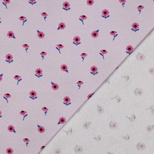 0,5 MTR. ♥ RIPPSTRICK JERSEY  BLÜMCHEN FLIEDER ♥