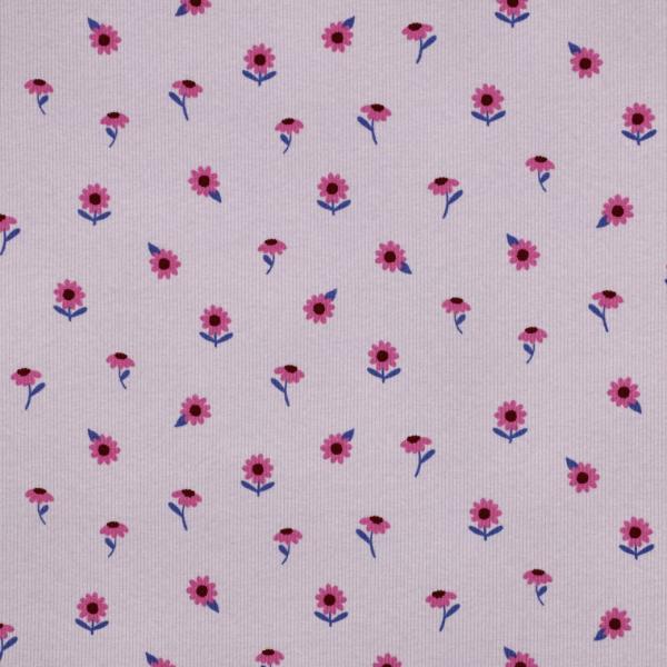0,5 MTR. ♥ RIPPSTRICK JERSEY  BLÜMCHEN FLIEDER ♥