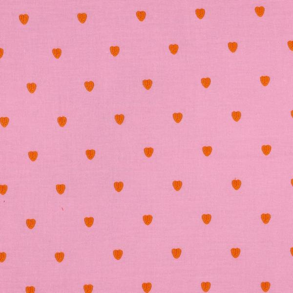 0,5 MTR. ♥ MUSSELIN GESTICKTE ROTE HERZEN - ROSE ♥