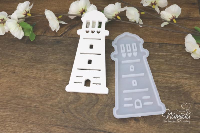 1 Stück ♥ GIESSFORM SILIKON - LEUCHTTURM MIT HERZ VORDERSEITE FÜR LED´S ♥