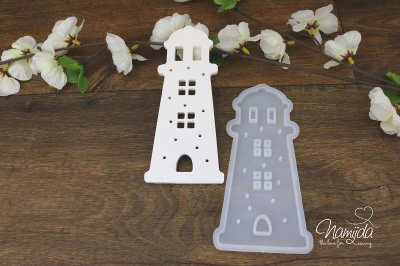 1 Stück ♥ GIESSFORM SILIKON - LEUCHTTURM MIT PÜNKTCHEN VORDERSEITE FÜR LED´S ♥