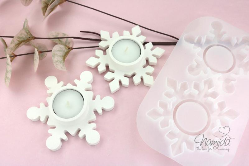 1 Stück ♥ GIESSFORM SILIKON - SCHNEEFLÖCKCHEN TEELICHTHALTER 2 MOTIVE ♥