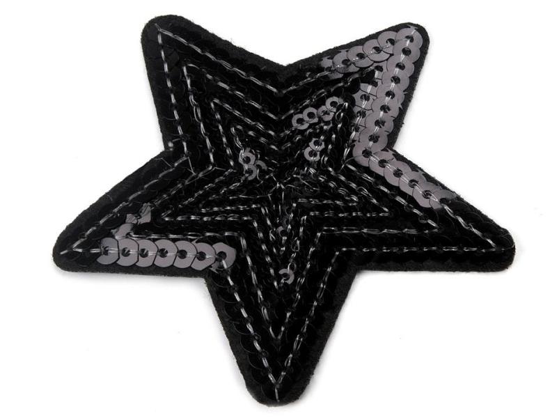 1 Stück ♥ Pailetten PaTCH - STERN SCHWARZ - 7cm ♥
