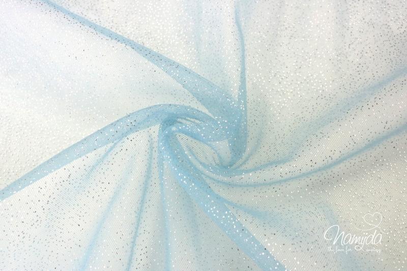 0,5 MTR. ♥ WEICHER GLITZER TüLL EISBLAU/SILBER ♥