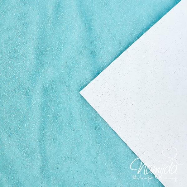 0,5 MTR. ♥ WEICHER GLITZER TüLL EISBLAU/SILBER ♥