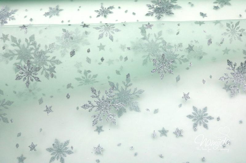 0,5 MTR. ♥ WEICHER EISKRISTALL TüLL MINT ♥