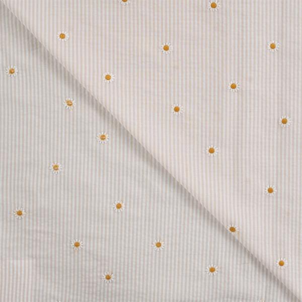 0,5 MTR. SEERSUCKER STREIFEN GÄNSEBLÜMCHEN SAND BAUMWOLLE