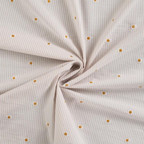 0,5 MTR. SEERSUCKER STREIFEN GÄNSEBLÜMCHEN SAND BAUMWOLLE