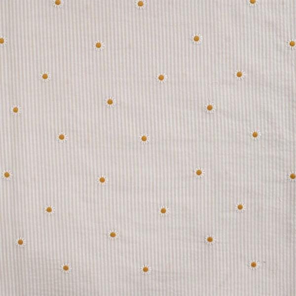 0,5 MTR. SEERSUCKER STREIFEN GÄNSEBLÜMCHEN SAND BAUMWOLLE