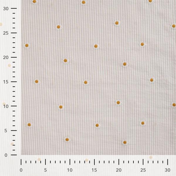 0,5 MTR. SEERSUCKER STREIFEN GÄNSEBLÜMCHEN SAND BAUMWOLLE