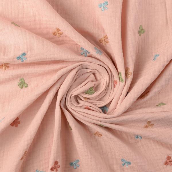 0,5 MTR. ♥ MuSSELIN GESTICKTE PASTELL SCHLEIFCHEN ROSE ♥