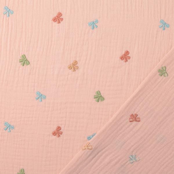 0,5 MTR. ♥ MuSSELIN GESTICKTE PASTELL SCHLEIFCHEN ROSE ♥
