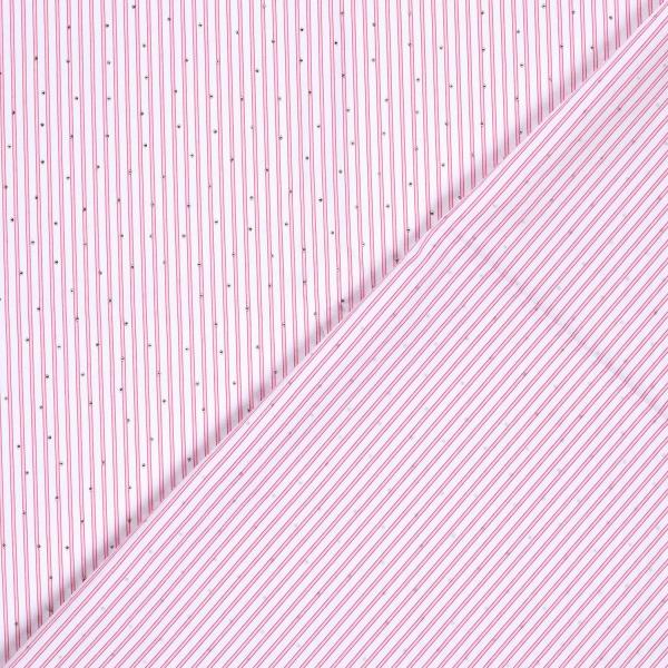 0,5 MTR. GLITZER STEINCHEN STREIFEN PINK/ROSA BAUMWOLL POPELINE