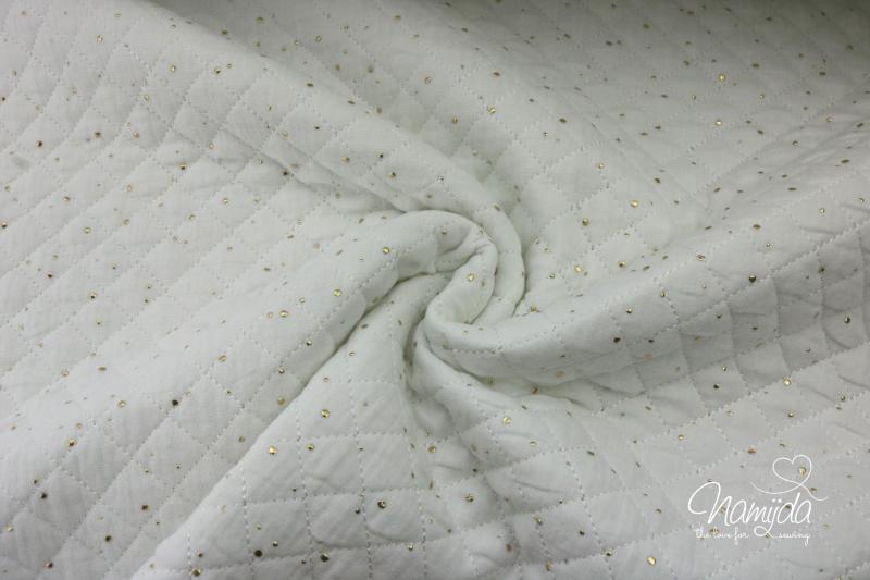 0,5 MTR. ♥ Abgesteppter Musselin Jackenstoff - GoLDeN  GLITZER DoTS - NATUR ♥