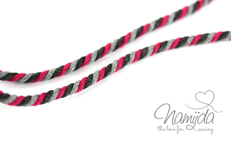 1 MTR. ♥ Gedrehte Hoodie Kordel Pink/Grau - 6mm ♥