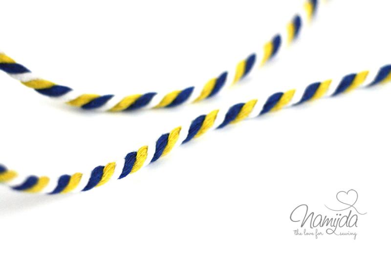 1 MTR. ♥ Gedrehte Hoodie Kordel Blau/Gelb/Weiss - 6mm ♥