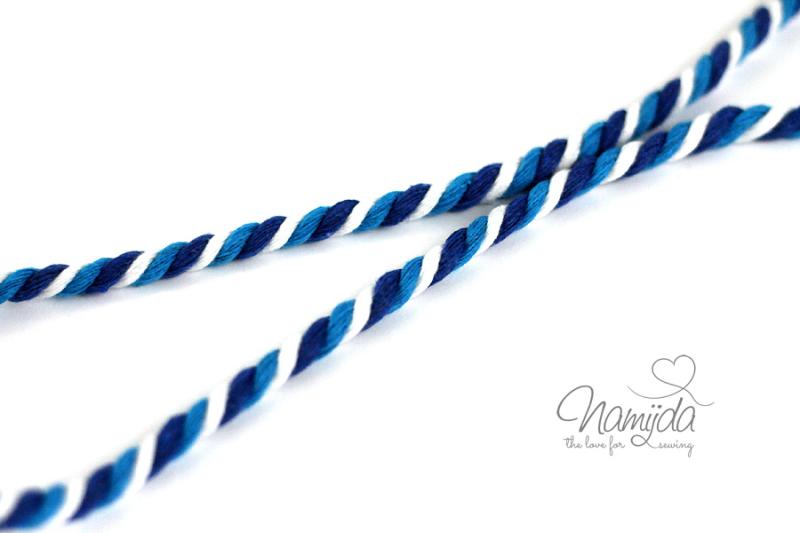 1 MTR. ♥ Gedrehte Hoodie Kordel Blau/Aqua/Weiss - 6mm ♥