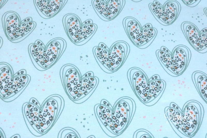0,5 MTR.  ♥ LEO HEARTS - HELLBLAU - JERSEY ♥